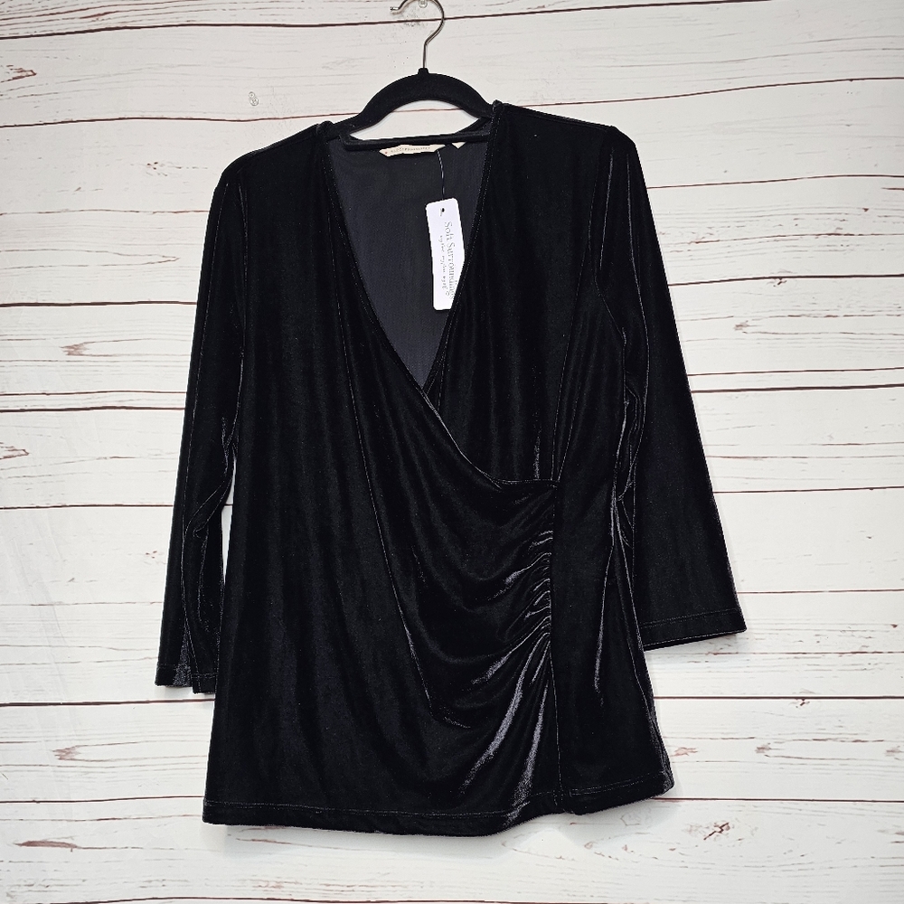 Soft Surroundings Black Velvet Alyssa Knit Surplus Top